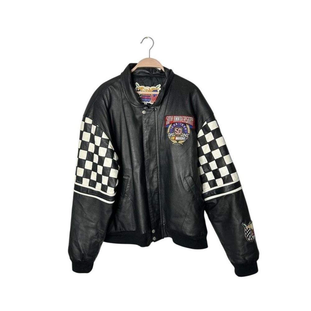 Jeff Hamilton NASCAR Jacket Mens L‎ Black Leather 50TH Anniversary 1948-1998 XXL